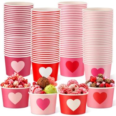 Imagem de Romooa 48 peças de tigelas de papel para dia dos namorados de 255 g, copos de lanche para petiscos, dia dos namorados, sorvete, sobremesa, rosa, vermelho, petisco, copos de sobremesa, para comida
