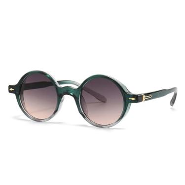 Imagem de Óculos de Sol Redondos Estilo Punk Retrô Femininos com Lentes Degradê, Proteção UV400 e Rebites (Verde escuro, cinza e rosa)
