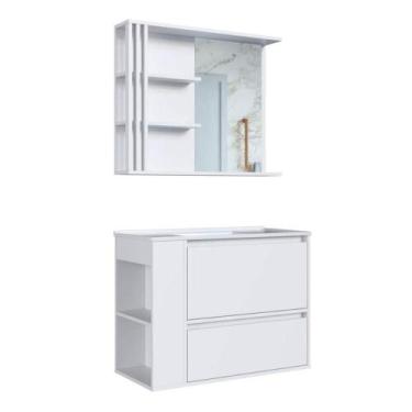 Imagem de Gabinete De Banheiro 80cm Estela Branco Lavatório Espelheira com 1 Gav