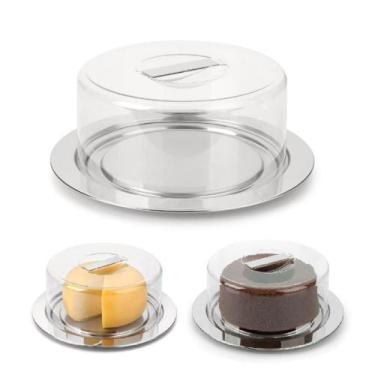 Imagem de Prato Boleira Porta Queijo Multiuso Base Inox 25Cm Pão Torta Multiuso 