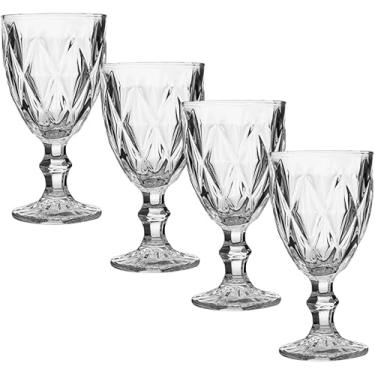 Imagem de Conjunto de 4 Taças De Vidro Estilo Diamante, Vidro Grosso- 340ml, Copo Diamond Moderno Luxo Transparente, Taça Vinho-QHS