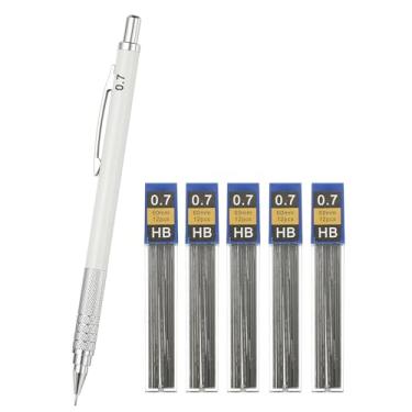 Imagem de PATIKIL Lapiseira 0,7 mm, suporte mecânico para lápis de chumbo, ponta média, suporte automático de metal com 5 refis para desenho, arte, esboço, marcenaria, branco