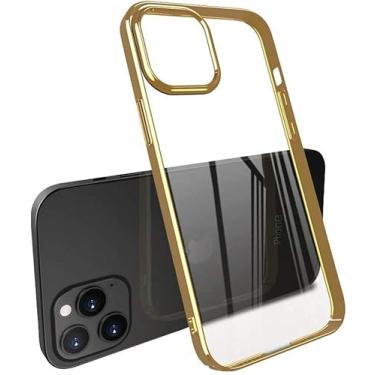 Imagem de KANUZ Capa traseira de telefone fina com tudo incluído, capa de telefone à prova de choque de acrílico transparente para iPhone 12 (2020) 6,1 polegadas [proteção de tela e câmera] (cor: ouro)