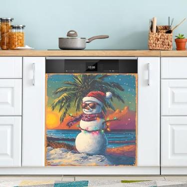 Imagem de xigua Linda capa magnética de boneco de neve de Natal, adesivos magnéticos decorativos antiarranhões para painel de geladeira e lava-louças, decoração personalizada de cozinha doméstica 58 x 66 cm