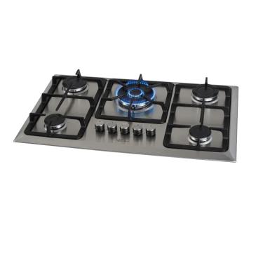 Imagem de Cooktop à Gás Fischer 5 Bocas Tripla Chama Grade Ferro Fundido Mesa Inox Escovado Bivolt