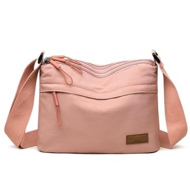 Imagem de Bolsas transversais femininas de nylon simples com zíper, leve e casual, rosa, Casual