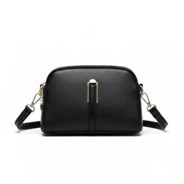 Imagem de Bolsa Transversal Feminina de Couro Sintético, Preta, Pequena 22x14.5x6.5cm, Casual Moderna, Fecho Magnético, 2 Compartimentos (preto)