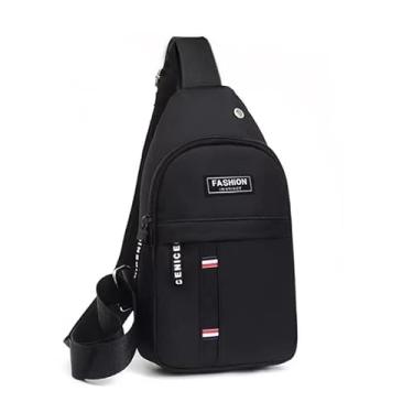 Imagem de Bolsa masculina de lona de lazer esportiva pequena mochila de tecido oxford bolsa mensageiro de ombro único, Preto