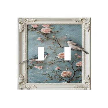 Imagem de Capas decorativas para interruptores de luz de pássaros azuis, moldura de 2 gangues, placa de parede com interruptor duplo, capa decorativa para decoração de casa