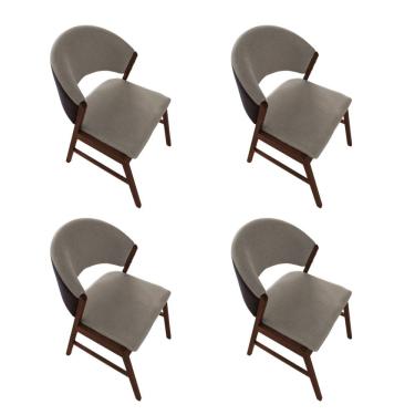 Imagem de Kit 4 Cadeiras De Jantar Madeira Maciça Débora Em Facto Ocre Bege Linho Mel