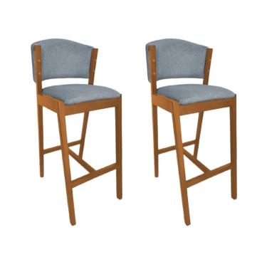 Imagem de Kit 2 Banquetas Altas De Madeira Maciça Ana Em Linho Premium Cinza Linho Cerejeira