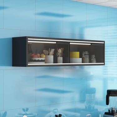 Imagem de Vitrine de vidro de madeira maciça com sensor de luz, porta deslizante estreita, armazenamento de cozinha e banheiro, suporte de exibição de madeira elegante para quarto e banheiro (preto)