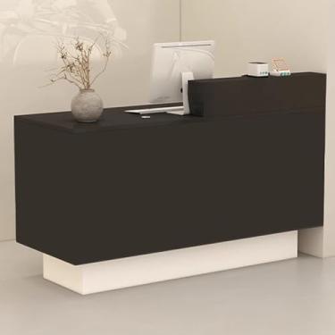 Imagem de Mesa de recepção moderna com gaveta trancável e grande armazenamento - balcão de varejo com ilhós de cabo - Recepção para escritório ou loja de varejo - preta, 90 cm