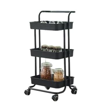 Imagem de Carrinho de cozinha de frutas e vegetais, suporte de armazenamento de lanches, prateleira multifuncional para bebidas, doces, brinquedos pequenos, prateleira de supermercados (cor: preto)