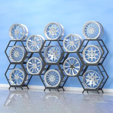 Imagem de Rack de exibição de pneu empilhável, organizador de cubo de roda grande, suporte de armazenamento de vários pneus para garagem e porão, prateleiras de pneus de carro para casa e loja (estilo 1-C)