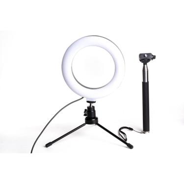 Imagem de Ring Light Usb De 6 Bicolor Com Tripé 13Cm E Pau De Selfie