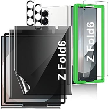 Imagem de [2 conjuntos de 6 peças] QUESPLE Protetor de tela de privacidade para Samsung Galaxy Z Fold 6, 2 películas internas de privacidade TPU flexível + 2 protetores de tela traseira de vidro temperado + 2