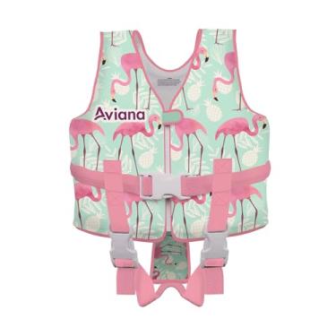 Imagem de Colete de natação infantil para crianças, boia de piscina, treinamento para nadar ou pescar, colete de 15 a 27 kg para meninos e meninas (flamingo, médio)