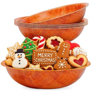 Imagem de Reluen - Tigela de Madeira de Tecido, 20 cm, Conjunto de 6 Unidades, 9 Onças, Marrom, Simples, Redonda, Salada, Sopas, Sobremesas, Aperitivos