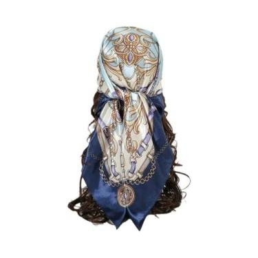 Imagem de Lenço Hijab Hip Hop Feminino Em Seda Satin Com Estampa Quadrada, Cache