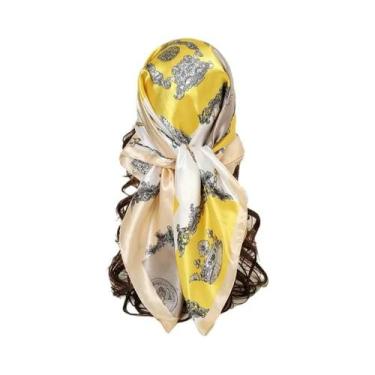 Imagem de Lenço Hijab Hip Hop Feminino Em Seda Satin Com Estampa Quadrada, Cache