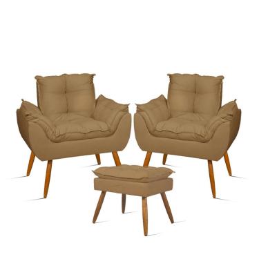 Imagem de Kit Luxo 02 Poltronas Amamentação Suede + 1 Puff Pés Palito