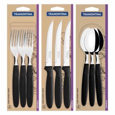 Imagem de Jogo De Garfos Facas Colheres Ipanema Preto 9 Pçs Tramontina