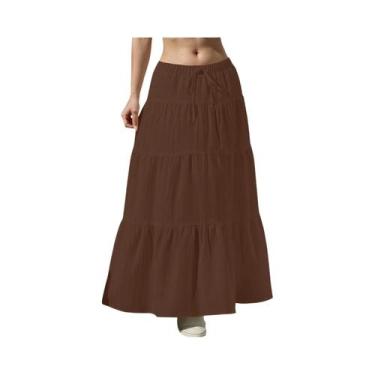 Imagem de Saia Maxi Feminina Com Cintura Elástica E Barra De Babados, Saia Longa