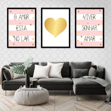 Imagem de Kit 3 Quadros Decorativos O Amor Está No Ar