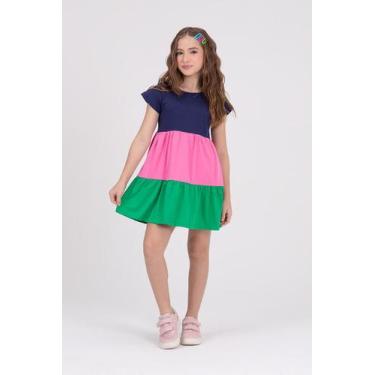 Imagem de Vestido Infantil Evasê Camadas Bordado Marinho - Vida Costeira Oficial