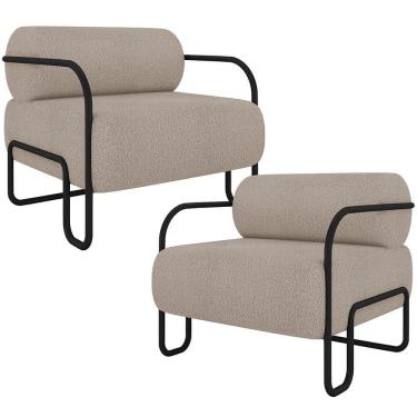 Imagem de Kit 02 Poltronas Decorativa Pés Industrial Moscou K01 Bouclê Bege - Lyam Decor
