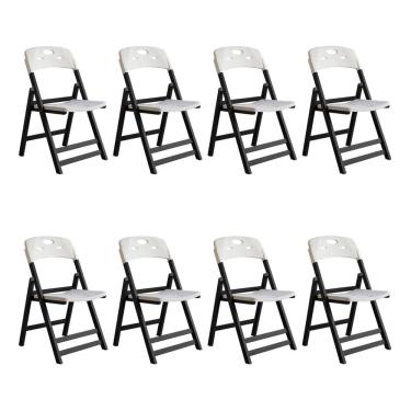 Imagem de Kit 8 Cadeiras Dobráveis Elegance Madeira Preto Assento Polipropileno para Área Gourmet...