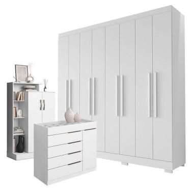 Imagem de Guarda Roupa Casal Porto 8 Portas 4 Gavetas Com Cômoda Sapateira Sevilha E Armário Mult...