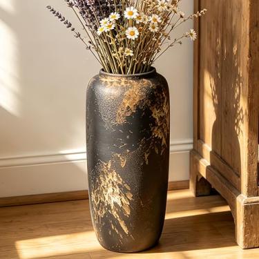 Imagem de Vaso alto de cerâmica rústico, 40 cm, preto, grande, decoração de casa de fazenda, vaso...