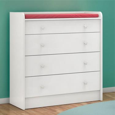 Imagem de Cômoda Infantil Bianca com Trocador 4 Gavetas MDP Puxador Plástico Branco Qmovi