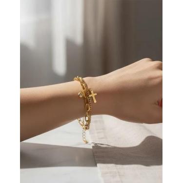 Imagem de Pulseira De Aço Berloque Feminina Brilhante. - Lazer e Estilo, Cruz