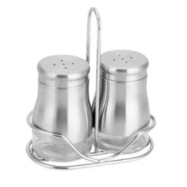 Imagem de Porta Condimentos 2 Recipientes e Suporte de Mesa Em Aço Inox - Unihom