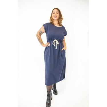 Imagem de Vestido Comfort Midi Moletinho com Bolso Abertura nos Lados Azul - Can