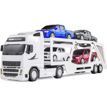 Imagem de Caminhão Cegonheira de Brinquedo Roma Diesel RX 80cm com 4 Pick-ups e Rampa Móvel