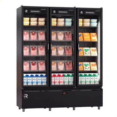 Imagem de Auto Serviço 3 Portas Refrimate Para Frios e Laticínios Preto Com LED 