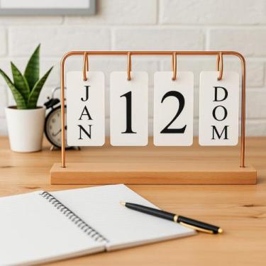 Imagem de Calendário Permanente De Mesa Madeira decoração Home Ofice - Clink, Co