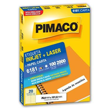 Imagem de Etiqueta Adesiva Pimaco, Ink-Jet/Laser Carta, 6181, Branca, 25.4 x 101.6mm, embalagem com 100 fls-2000 etiquetas, 874771