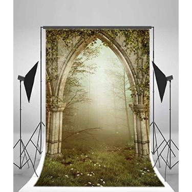 Imagem de Yeele Cenários de fotografia de jardim gótico de 2,4 x 3,0 m vinil sonho conto de fadas arco portão ilustração florestal ruína foto fundo fantasia flores selva grama tema retratos tiro adereços estúdio