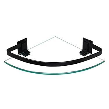 Imagem de QFFL Prateleira de canto de vidro triangular de parede, prateleiras flutuantes, prateleiras de chuveiro de banheiro com corrimão, 1 prateleira, transparente, para decoração de parede doméstica (cor : preta)