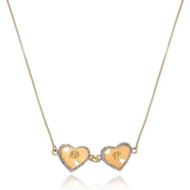 Imagem de Colar Personalizado Corações Trabalhados Em Rodium Com Inici
