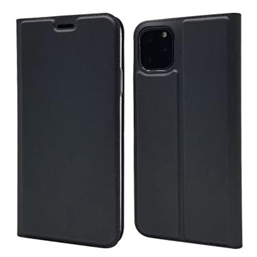 Imagem de DENSUL Capa carteira para iPhone 14/14 Pro/14 Plus/14 Pro Max, capa fina simples com suporte para cartão de adsorção magnética flip capa de couro TPU bumper à prova de choque, preta, 14 pro 6,1 polegadas