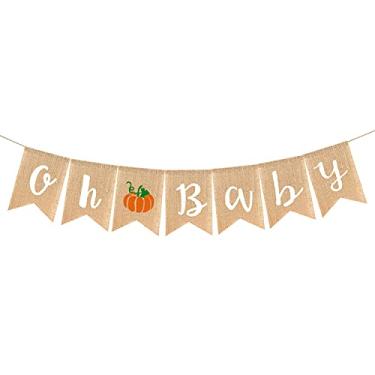Imagem de Adurself Oh baby Faixa de serapilheira de abóbora bem-vindo bebê outono juta bunting guirlanda para outono tema abóbora jardim mamãe para ser celebração suprimentos menino menina chá de bebê decoração