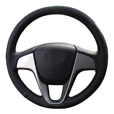 Imagem de TPHJRM Capa de volante de carro couro artificial, apto para Hyundai Solaris (RU) 2010-2016 Verna 2010-2016 i20 2009-2015 Accent