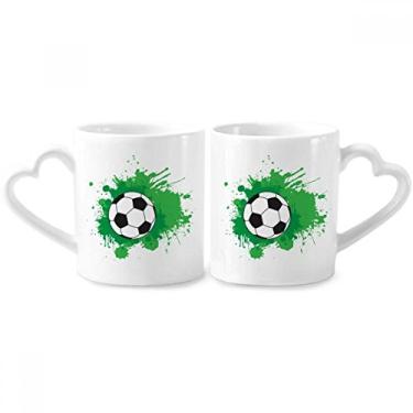 Imagem de Conjunto de canecas de porcelana para casais de futebol futebol esportivo com o coração e coração
