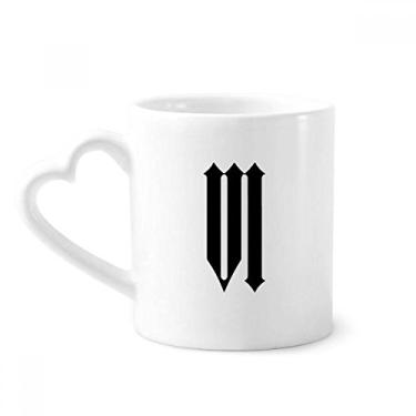 Imagem de Algarismos romanos Seis em silhueta preta Caneca de café cerâmica copo de coração de vidro